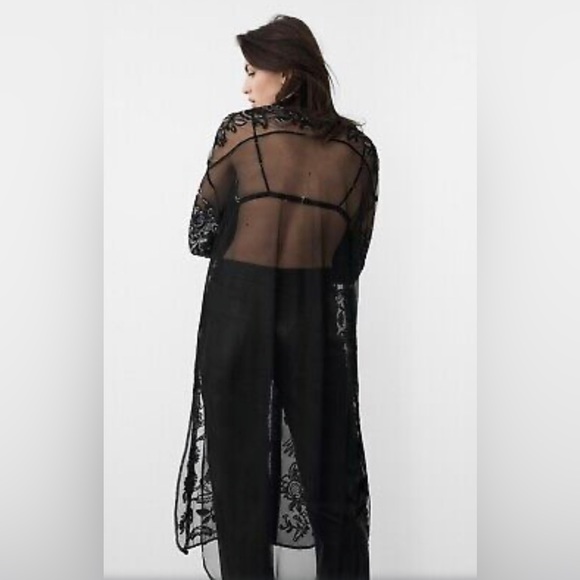 Zara embroided Semi Sheer Long Shirt - Picture 3 of 4